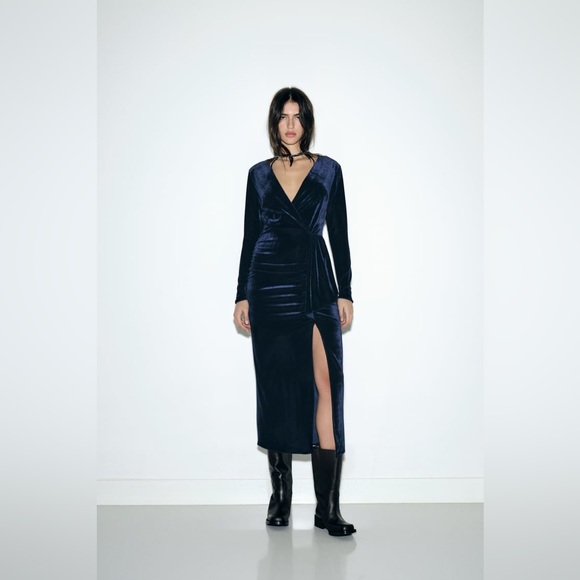 Zara | Dresses | Zara Nwt Ruched Velvet Midi Dress Size Xs | Poshmark